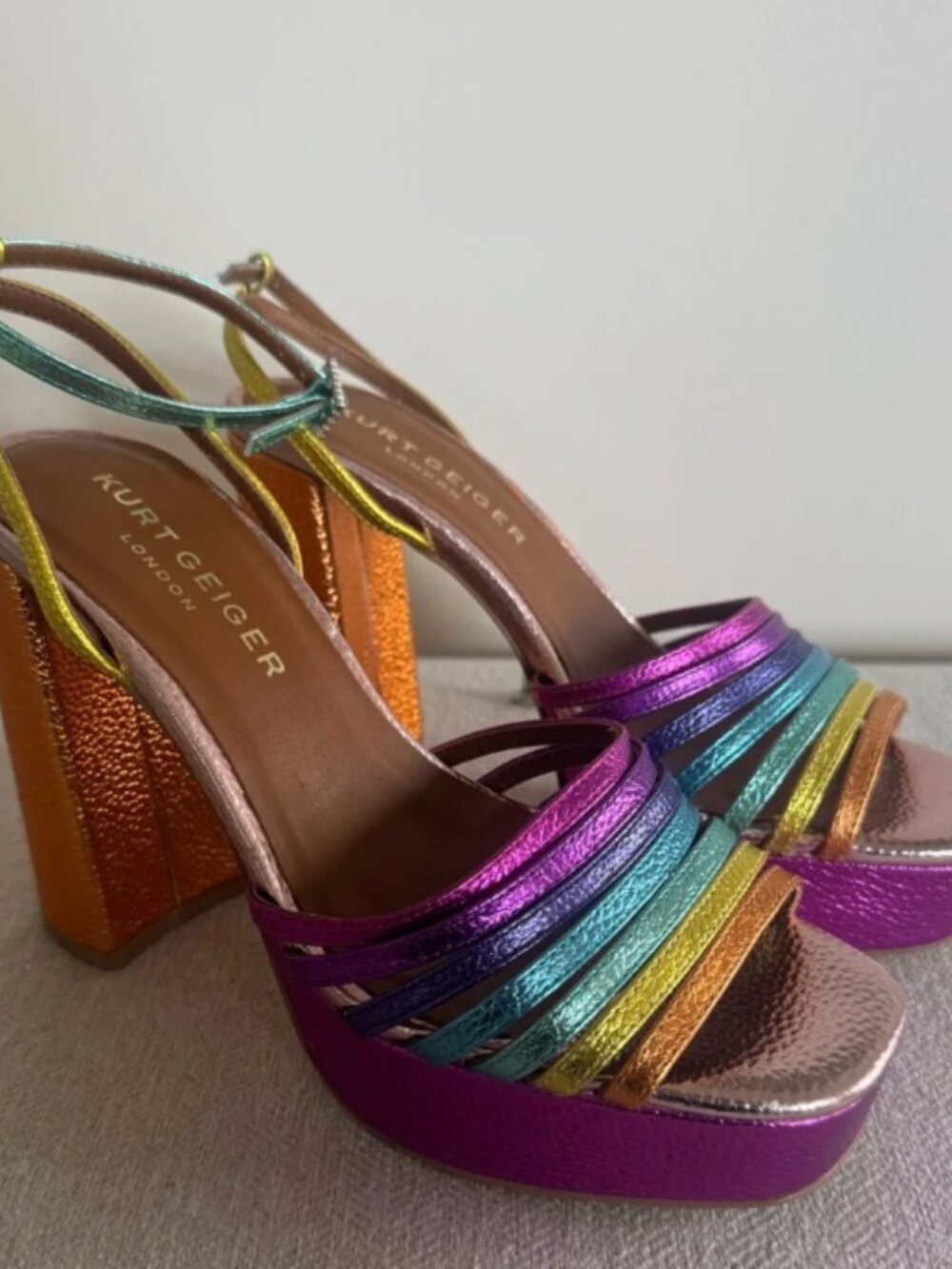Kurt Geiger Pierra Metallic Rainbow Multi-Color Platform Slingbacks